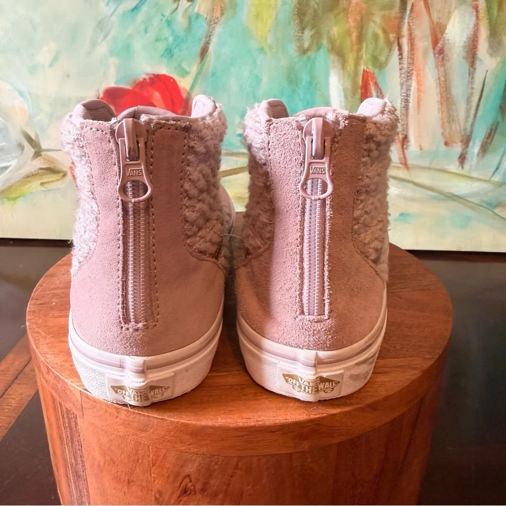 Vans Off The Wall Rose Pink Knit/Suede Gold Accent Missy Size 4 Zipper Back